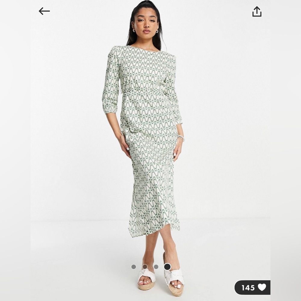 ASOS Glamorous midi shift tea dress with tie back in retro wave print size US4